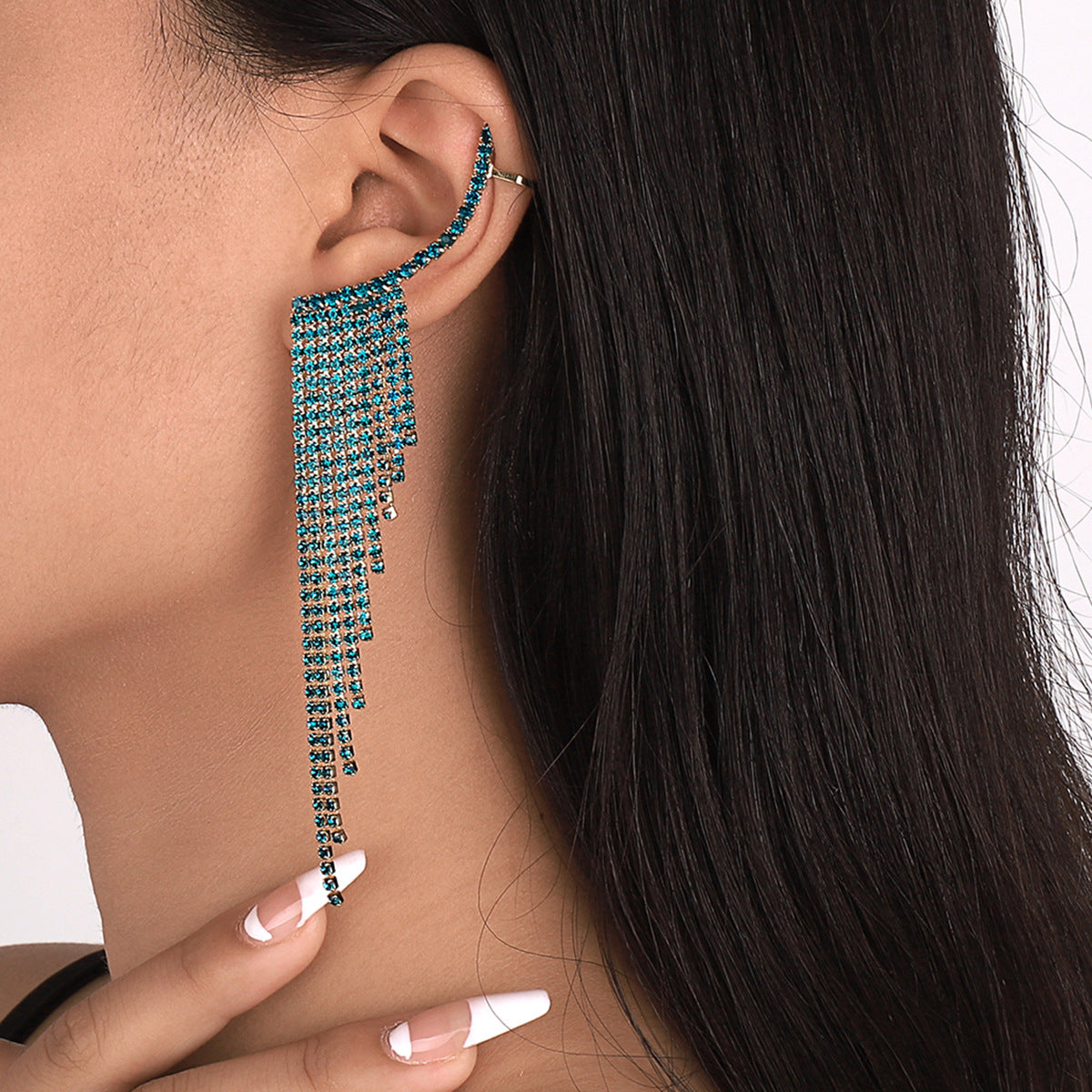 Simple Tassel Rhinestone Ear Needles Geometric New Long Earrings