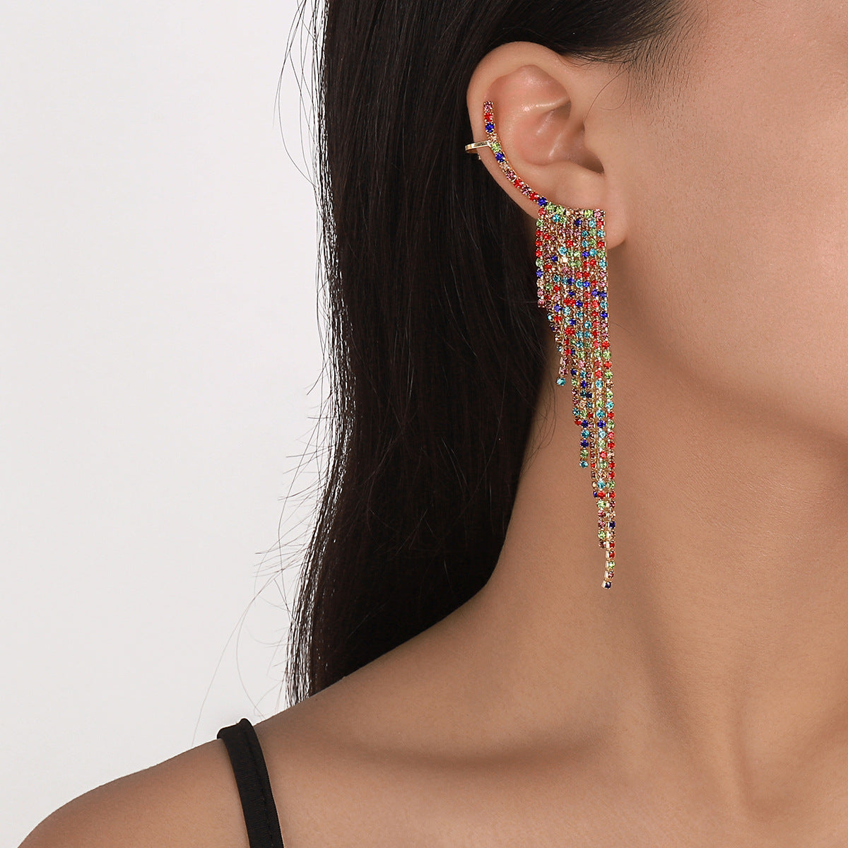 Simple Tassel Rhinestone Ear Needles Geometric New Long Earrings