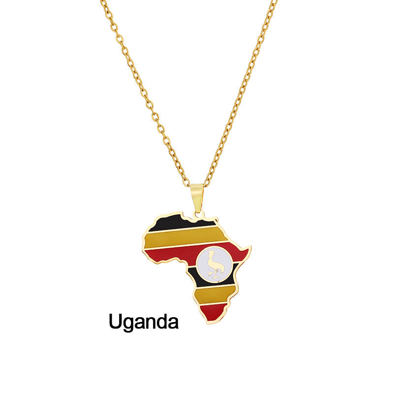 Fashion National Flag Stainless Steel Necklace Dripping Oil Stainless Steel Necklaces