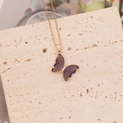 Cute Butterfly Stainless Steel Glass Copper No Inlaid Pendant Necklace