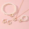 New Butterfly Pendant Pearl Bracelet Children's Ring Earrings Jewelry Set Wholesale