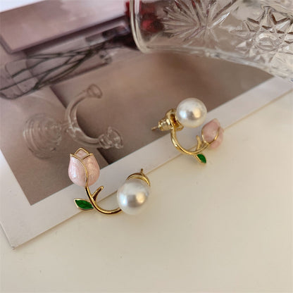 Sweet Flower Alloy Artificial Pearls Earrings 1 Pair