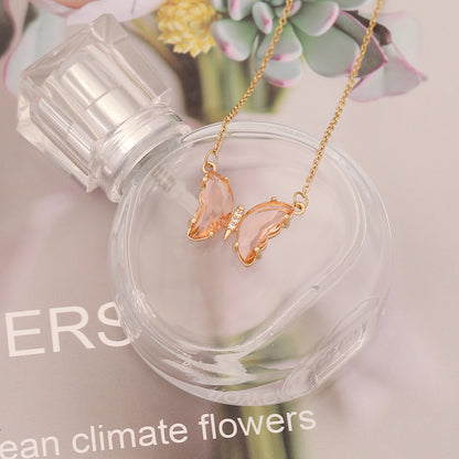 Sweet Butterfly Stainless Steel Necklace Plating Glass Stainless Steel Necklaces