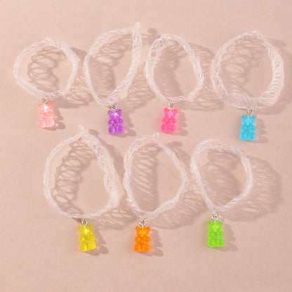 Children's Simple Mixed Color Bear Cartoon Solid Color Drawstring Collar Set