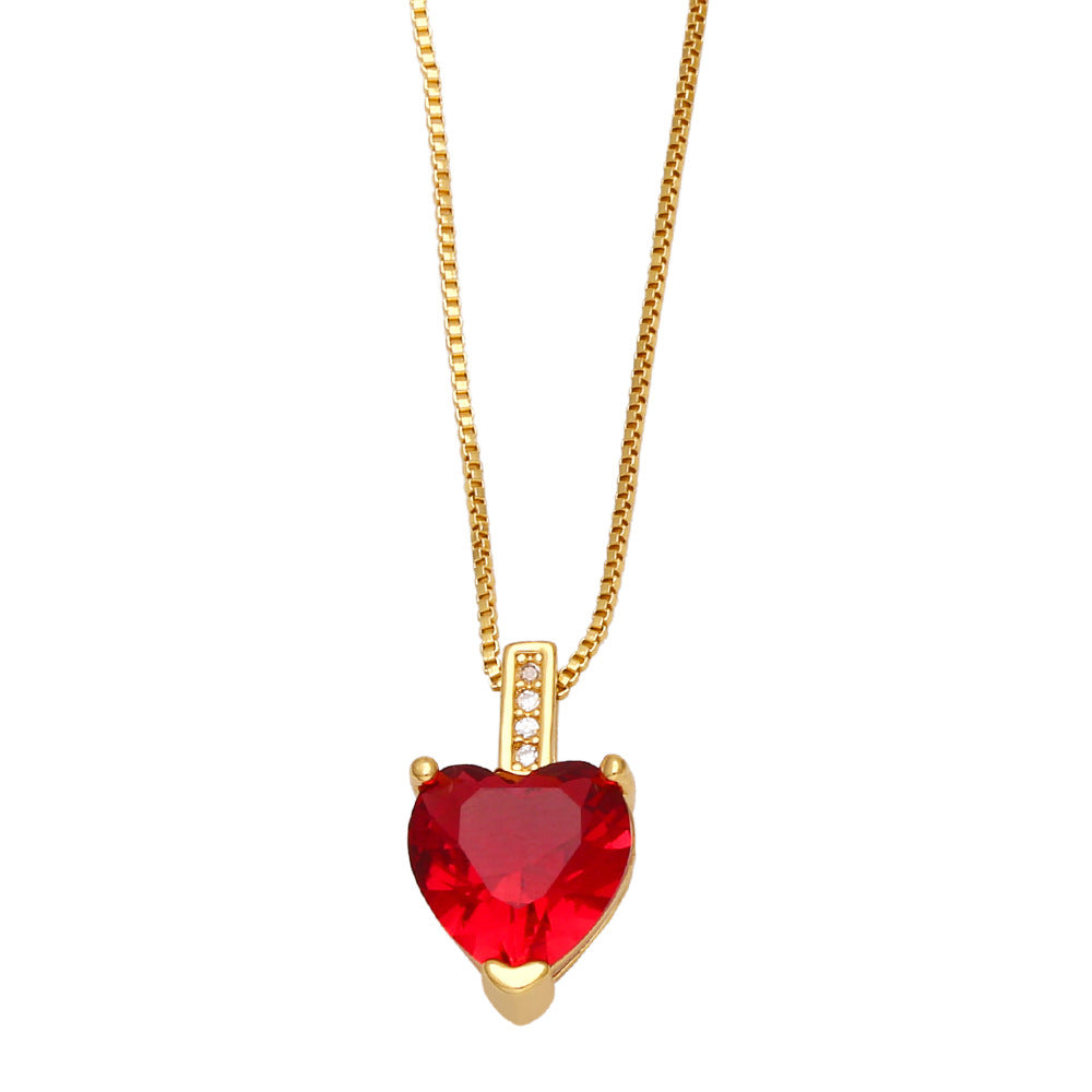 Fashion Heart Shape Copper Necklace Inlay Zircon Copper Necklaces