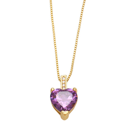 Fashion Heart Shape Copper Necklace Inlay Zircon Copper Necklaces