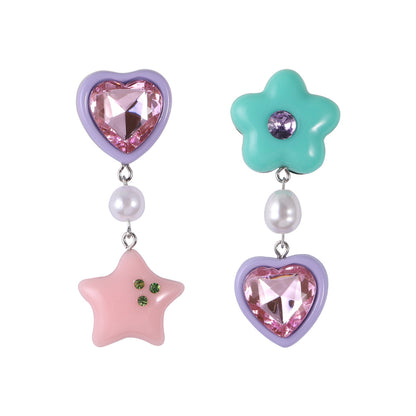 Cute Pentagram Heart Shape Resin Artificial Gemstones Artificial Pearls Earrings