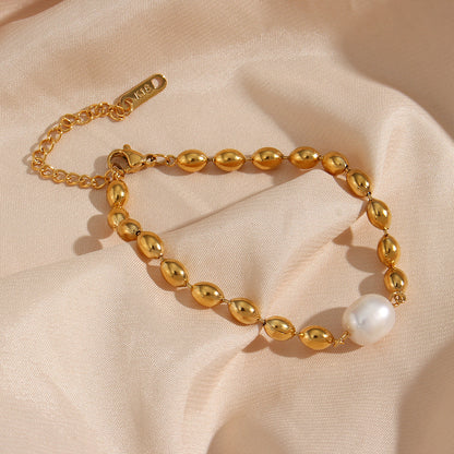 Retro Geometric Stainless Steel Pearl Plating Gold Plated Necklace