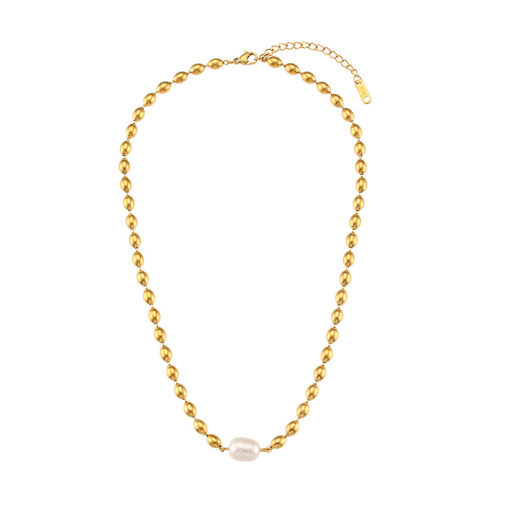 Retro Geometric Stainless Steel Pearl Plating Gold Plated Necklace