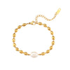 Retro Geometric Stainless Steel Pearl Plating Gold Plated Necklace