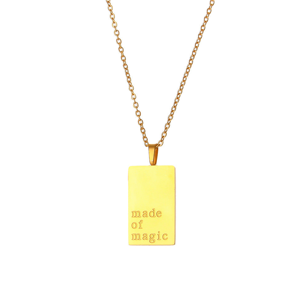 Retro Letter Square Stainless Steel Plating Gold Plated Necklace