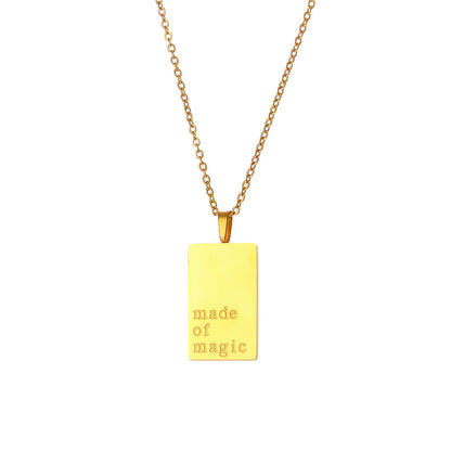 Retro Letter Square Stainless Steel Plating Gold Plated Necklace