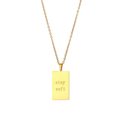 Retro Letter Square Stainless Steel Plating Gold Plated Necklace