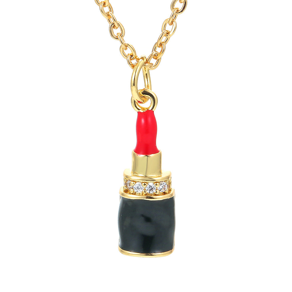 Fashion Geometric Lipstick Zircon Copper Pendant Necklace