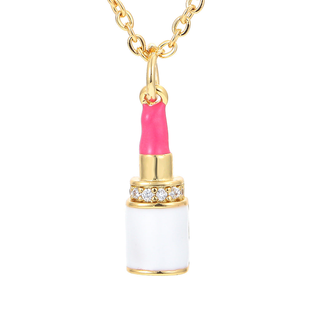 Fashion Geometric Lipstick Zircon Copper Pendant Necklace