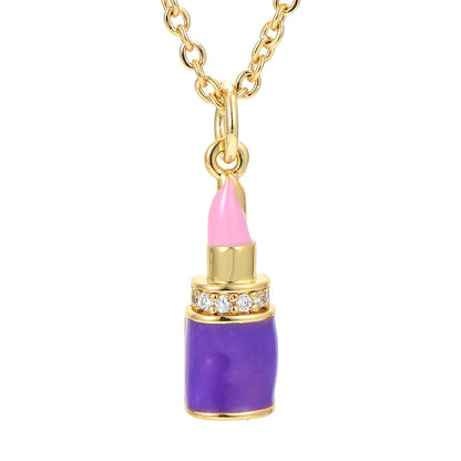 Fashion Geometric Lipstick Zircon Copper Pendant Necklace