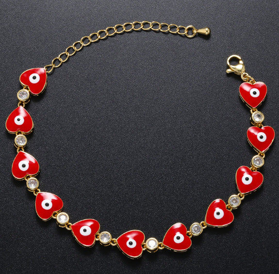 Fashion Heart Shape Eye Copper Bracelets Zircon Copper Bracelets