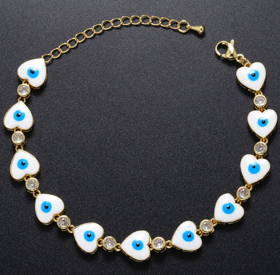 Fashion Heart Shape Eye Copper Bracelets Zircon Copper Bracelets