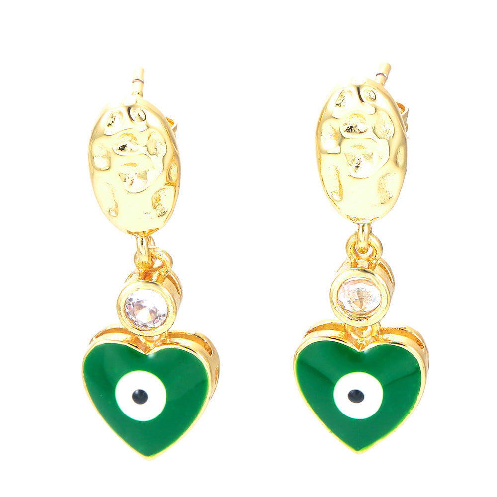 Fashion Heart Shape Eye Copper Earrings Plating Zircon Copper Earrings