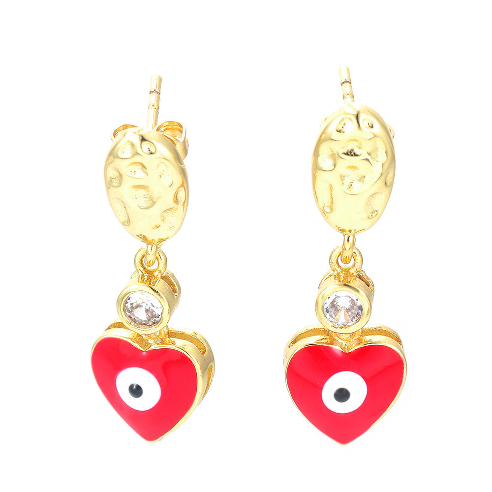 Fashion Heart Shape Eye Copper Earrings Plating Zircon Copper Earrings