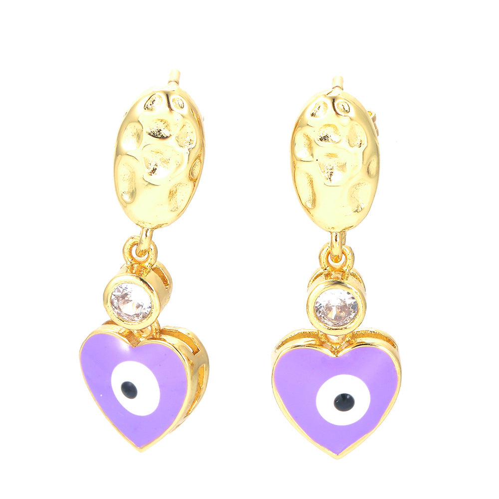 Fashion Heart Shape Eye Copper Earrings Plating Zircon Copper Earrings