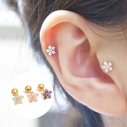 Simple Style Flower Inlay Metal Zircon Ear Studs