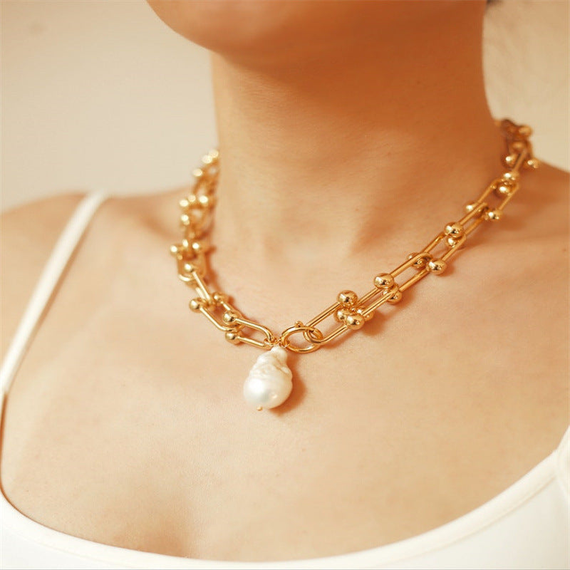 Fashion Geometric Brass Necklace Pearl Copper Necklaces