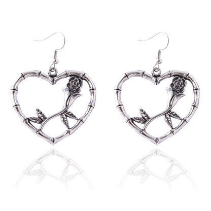 Vintage Style Heart Shape Rose Alloy Asymmetrical Earrings