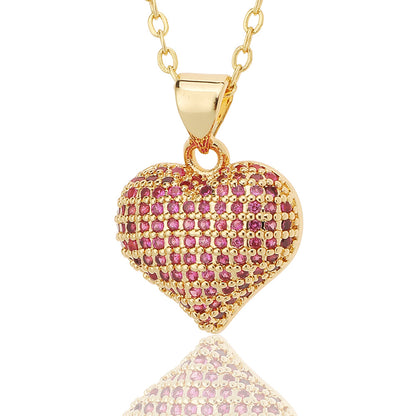 Simple Style Heart Shape Copper Plating Inlay Zircon Pendant Necklace