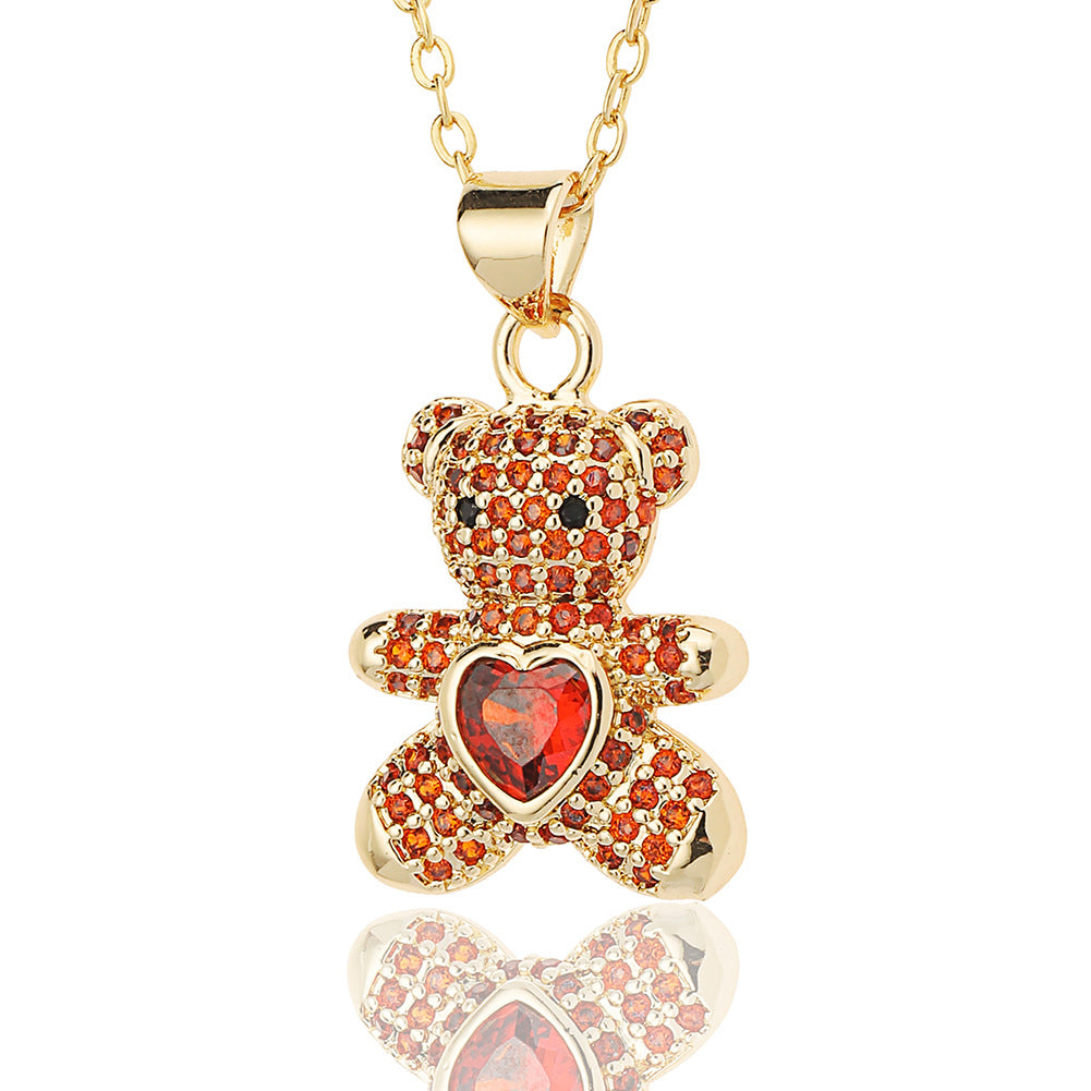 Fashion Bear Copper Inlay Rhinestones Pendant Necklace 1 Piece