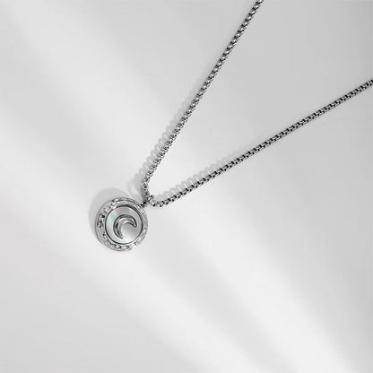 Retro Round Moon Stainless Steel Plating Necklace