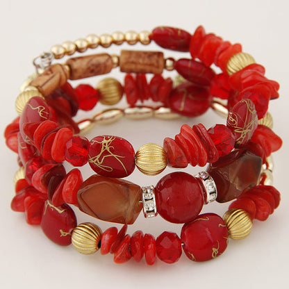 Ethnic Style Irregular Synthetic Resin Beaded Layered Bangle 1 Set