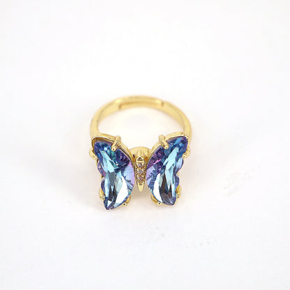 Fashion Butterfly Copper Open Ring Inlay Zircon Copper Rings