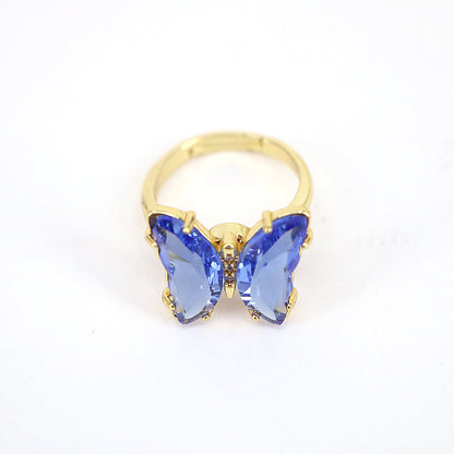 Fashion Butterfly Copper Open Ring Inlay Zircon Copper Rings