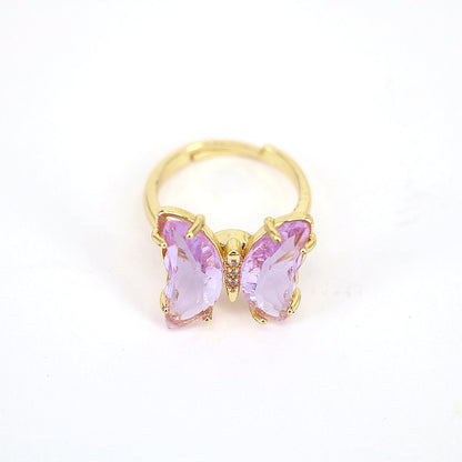 Fashion Butterfly Copper Open Ring Inlay Zircon Copper Rings