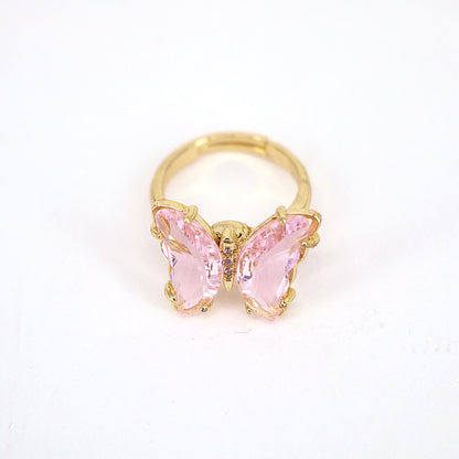 Fashion Butterfly Copper Open Ring Inlay Zircon Copper Rings