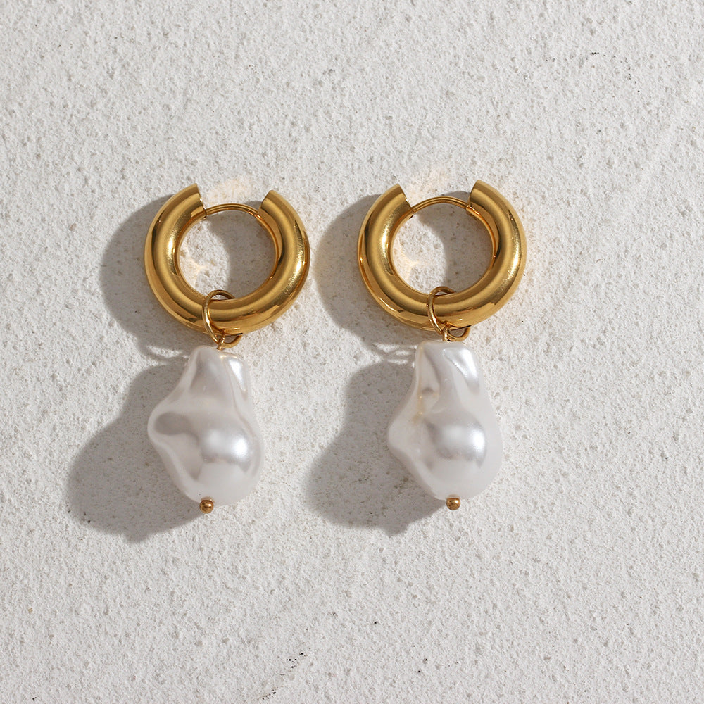 1 Pair Retro Irregular Water Droplets Plating 304 Stainless Steel Imitation Pearl 18K Gold Plated Earrings