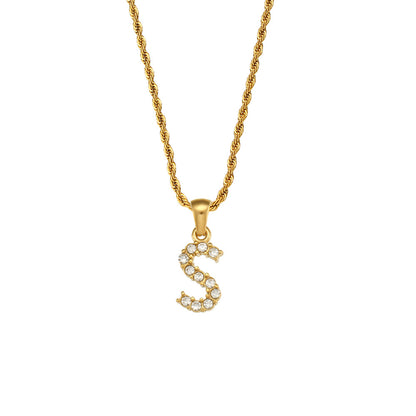 Fashion Letter Stainless Steel Pendant Necklace Plating Zircon Stainless Steel Necklaces