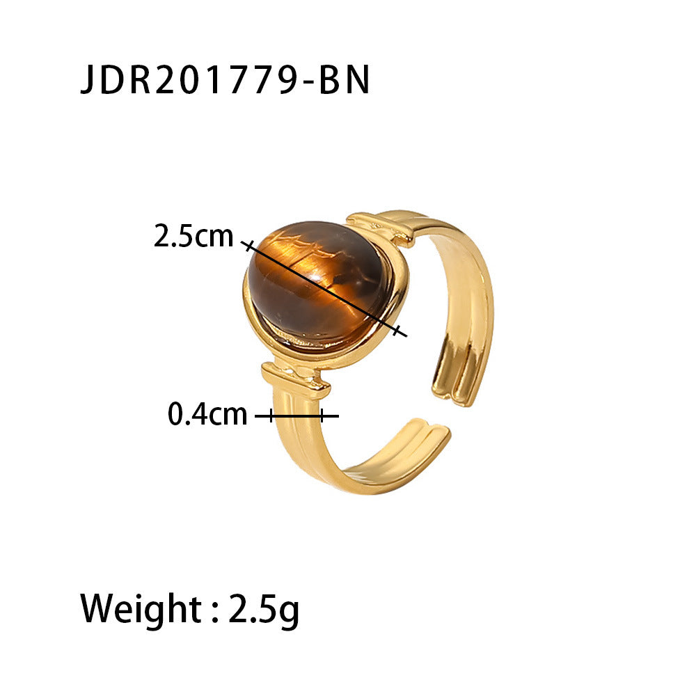 Fashion Geometric Stainless Steel Open Ring Gold Plated Artificial Gemstones Stainless Steel Rings