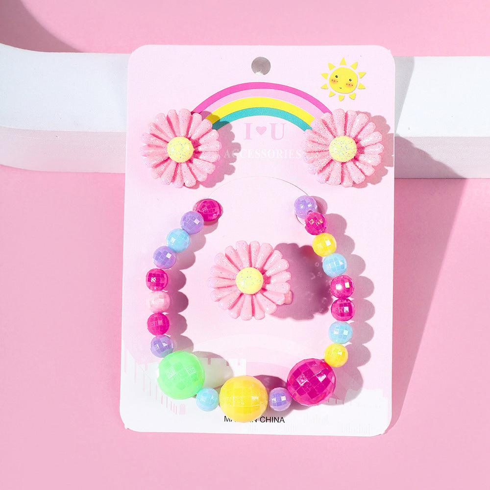 Cartoon Style Flower Plastic Beaded Rings Bracelets Earrings