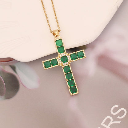 Fashion Cross Stainless Steel Copper Pendant Necklace Inlay Zircon Stainless Steel Necklaces