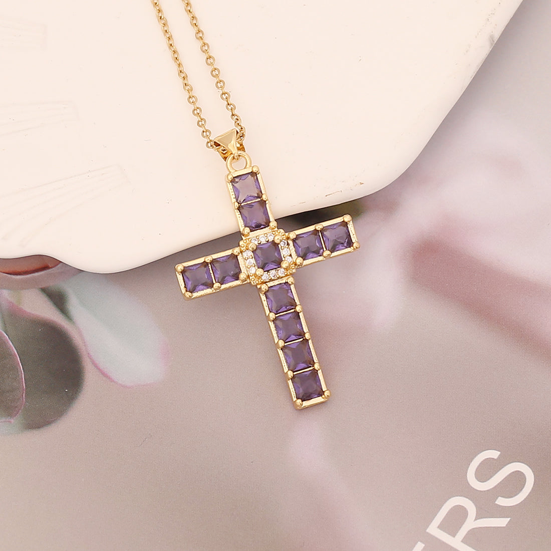 Fashion Cross Stainless Steel Copper Pendant Necklace Inlay Zircon Stainless Steel Necklaces