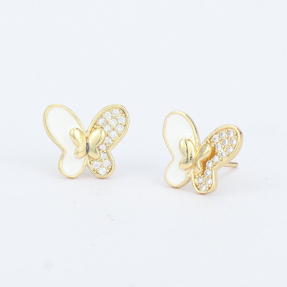 Retro Butterfly Copper Ear Studs Zircon Copper Earrings