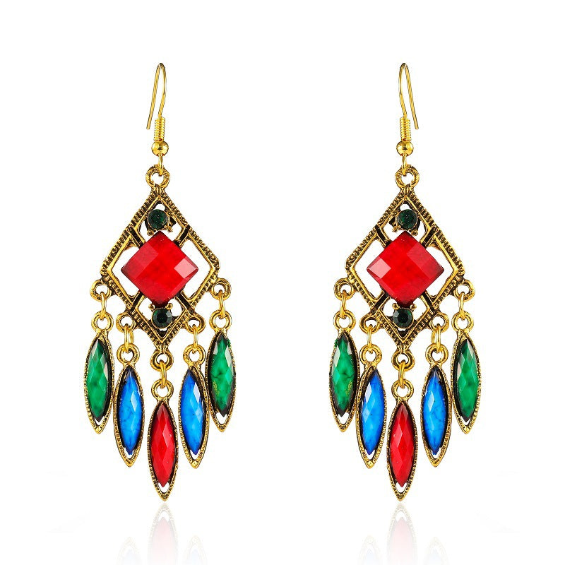 1 Pair Ethnic Style Rhombus Metal Plating Inlay Artificial Diamond Women's Drop Earrings