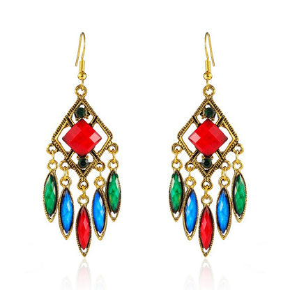 1 Pair Ethnic Style Rhombus Metal Plating Inlay Artificial Diamond Women's Drop Earrings