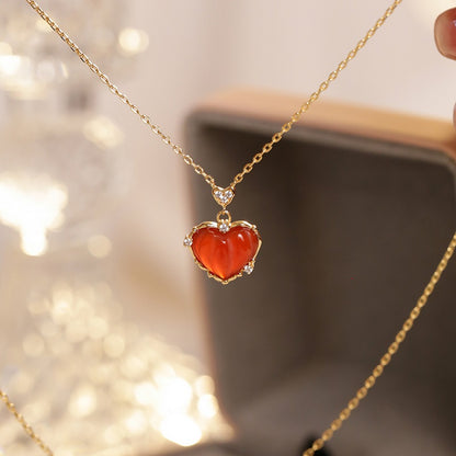 Fashion Heart Shape Alloy Inlay Rhinestone Agate Necklace