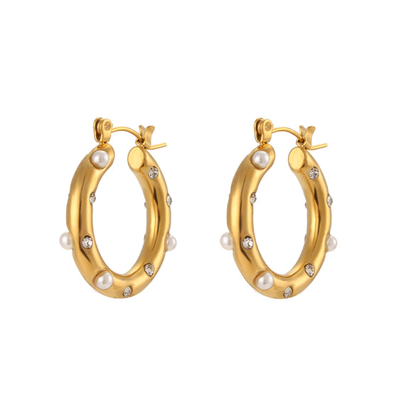 1 Pair Fashion Geometric Stainless Steel Pearl Zircon Gold Plated Earrings