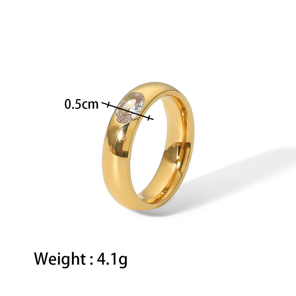 Retro Geometric Stainless Steel Inlay Zircon Gold Plated Rings