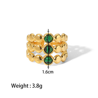 Retro Geometric Stainless Steel Inlay Artificial Gemstones Gold Plated Open Ring