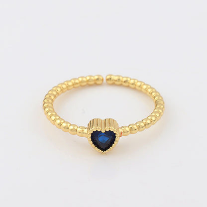 Fashion Heart Shape Copper Open Ring Plating Zircon Copper Rings